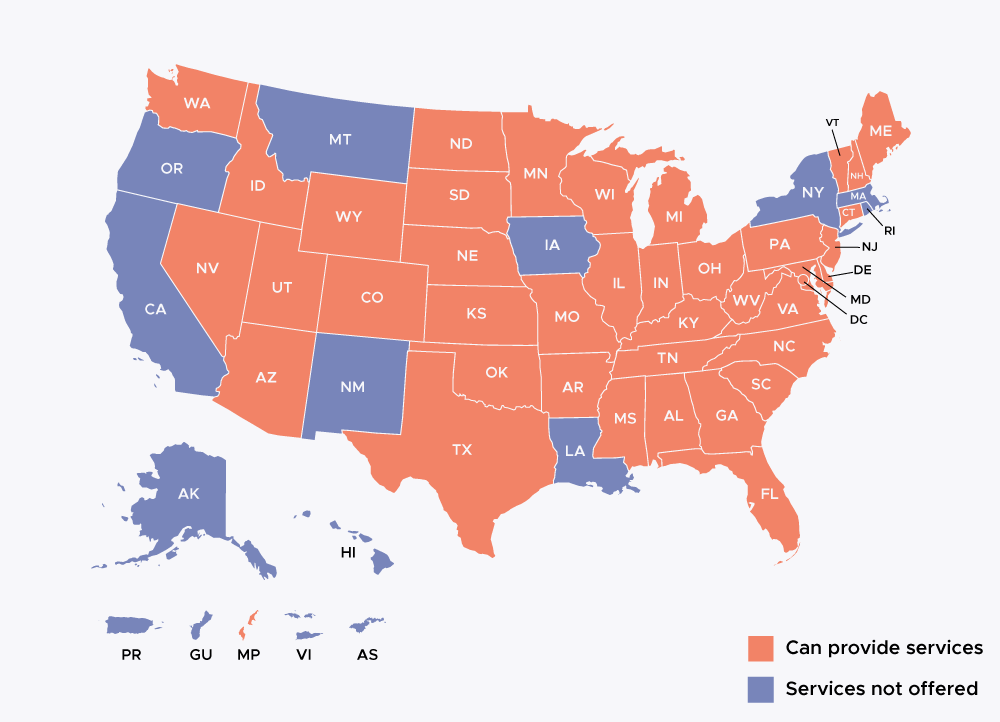 A map of the USA showing states and territories that Psypact members can practice in: Alabama, Arizona, Arkansas, Colorado, Connecticut, Delaware, District of Columbia, Florida, Georgia, Idaho, Illinois, Indiana, Kansas, Kentucky, Maine, Maryland, Michigan, Minnesota, Mississippi, Missouri, Nebraska, Nevada, New Hampshire, New Jersey, North Carolina, North Dakota, Northern Mariana Islands, Ohio, Oklahoma, Pennsylvania, Rhode Island, South Carolina, South Dakota, Tennessee, Texas, Utah, Vermont, Virginia, Washington, West Virginia, Wisconsin, and Wyoming